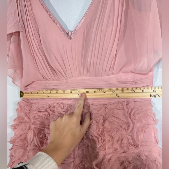 JS Collections Pink Chiffon Rosette Dress 14 Flutter Cocktail Party Wedding - Picture 7 of 13